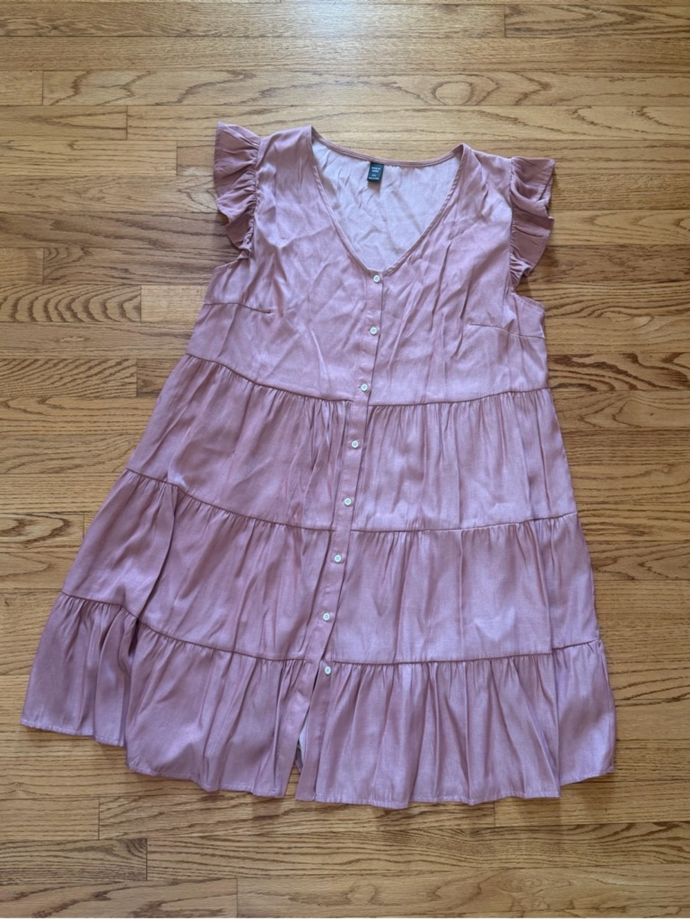 Pink Tiered Button-Front shirt Dress